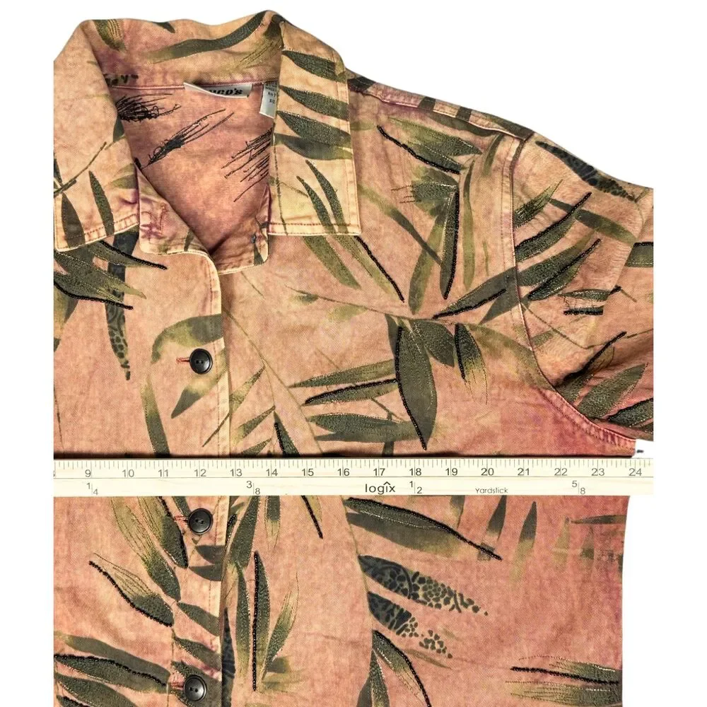 Vintage Chico's Design Jacket Denim Palm Leaf Beaded Embroidered Rust Size‎ 3/XL